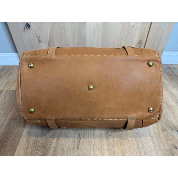 J. Peterman Co Mens Leather Bag Gladstone Travel Weekender Tan Removable Strap - Picture 9 of 11